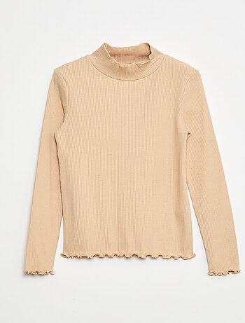 T-shirt de gola alta canelado