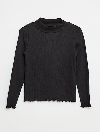 T-shirt de gola alta canelado