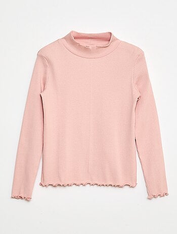 T-shirt de gola alta canelado