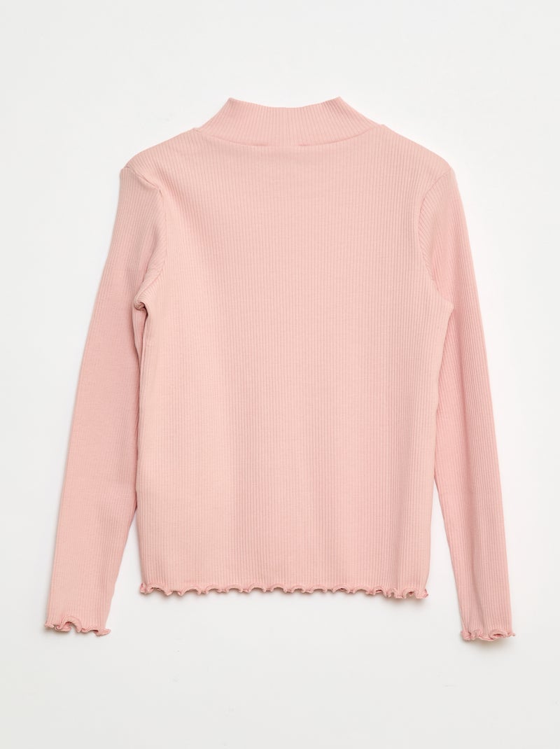 T-shirt de gola alta canelado Rosa - Kiabi