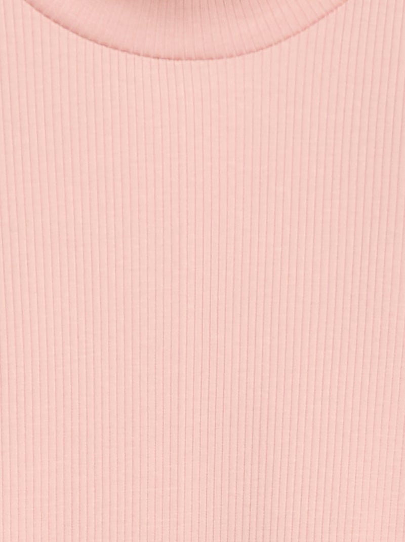 T-shirt de gola alta canelado Rosa - Kiabi