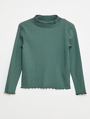 T-shirt de gola alta canelado