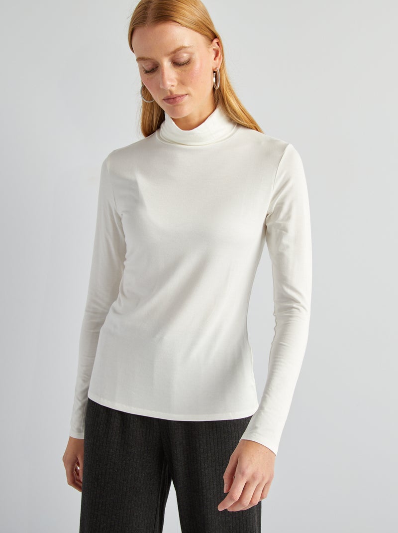 T-shirt de gola alta em jersey BRANCO - Kiabi