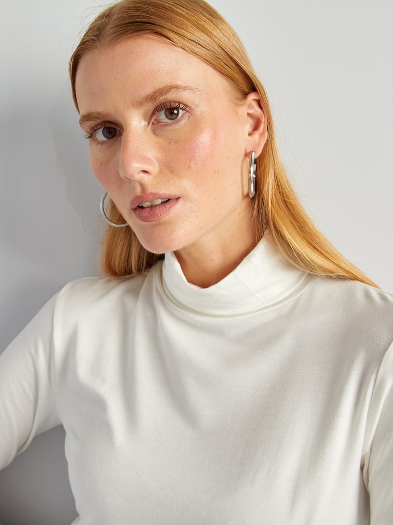 T-shirt de gola alta em jersey BRANCO - Kiabi