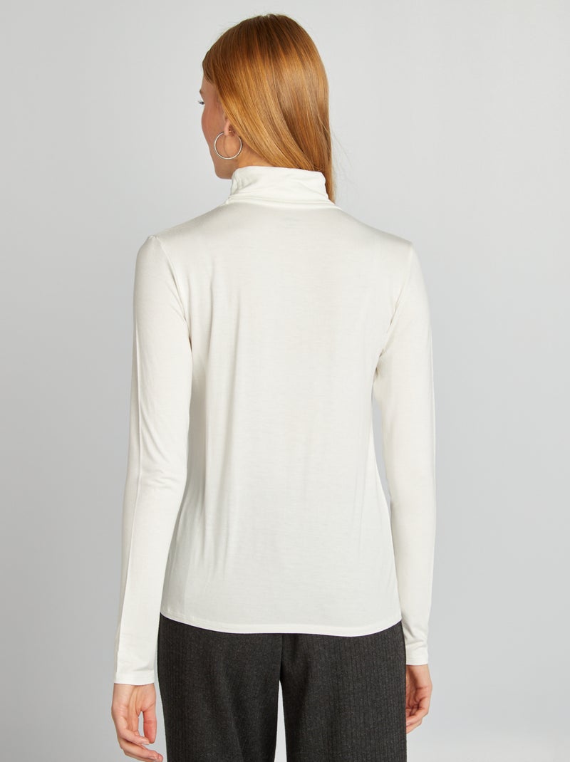 T-shirt de gola alta em jersey BRANCO - Kiabi