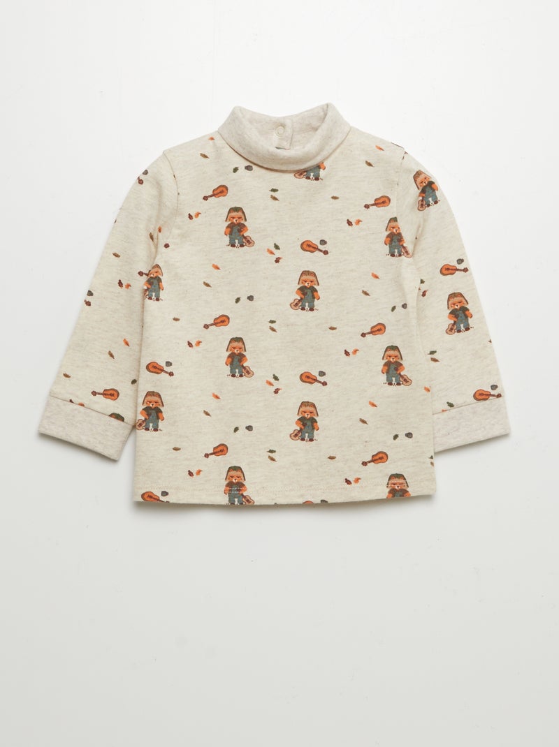 T-shirt de gola alta estampada BEGE - Kiabi