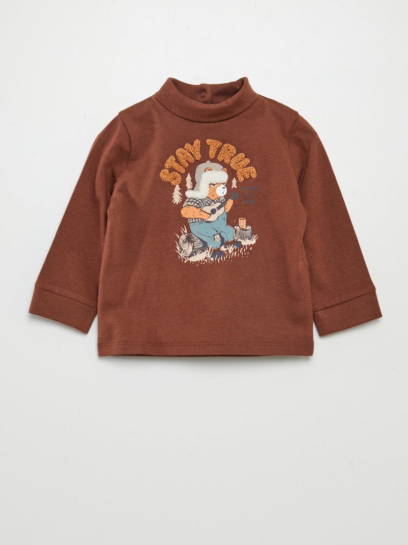 T-shirt de gola alta estampada CASTANHO - Kiabi