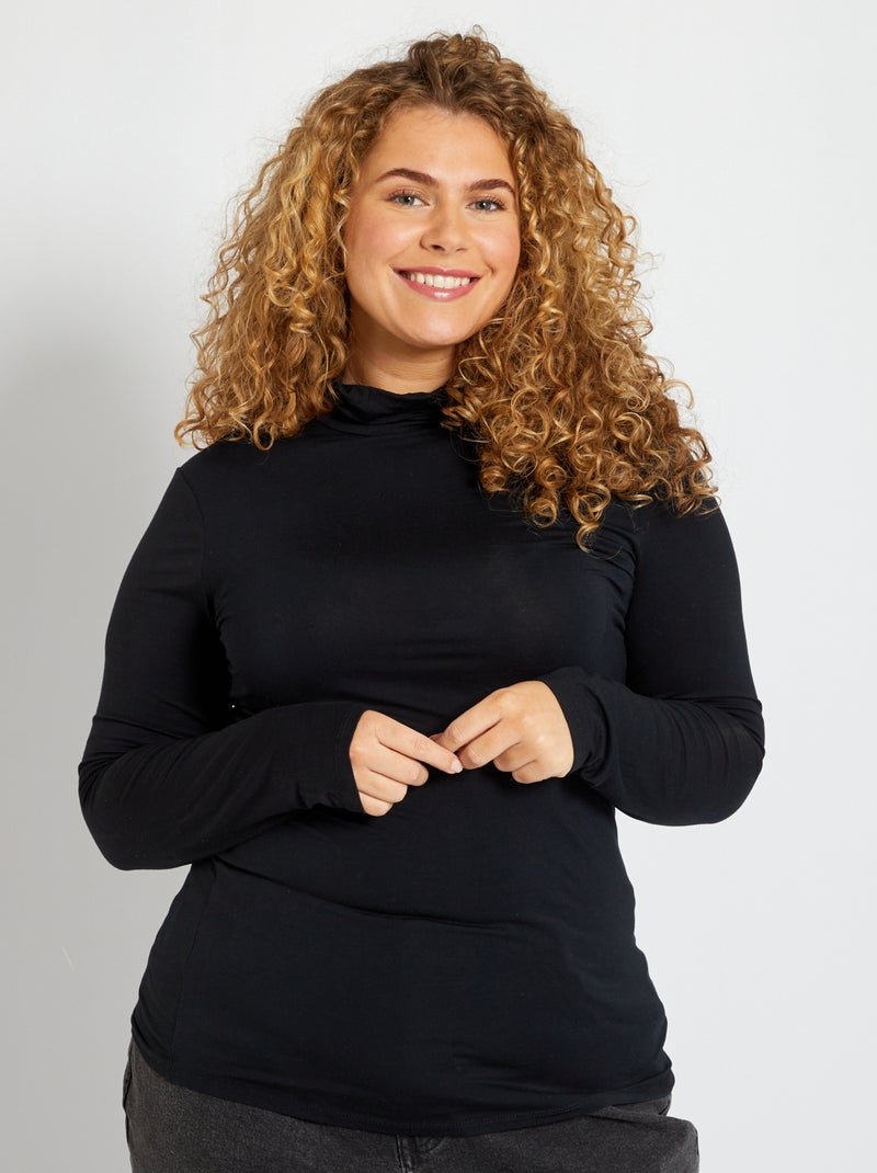 T-shirt de gola alta Preto - Kiabi