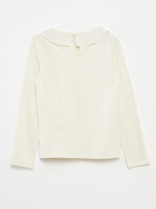 T-shirt de gola grande com folho e lantejoulas - Kiabi