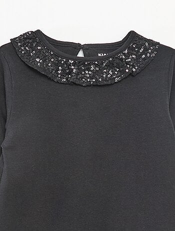 T-shirt gola grande com folho e lantejoulas liso