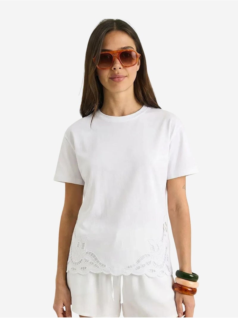 T-shirt de gola redonda bordada lucci Branco - Kiabi
