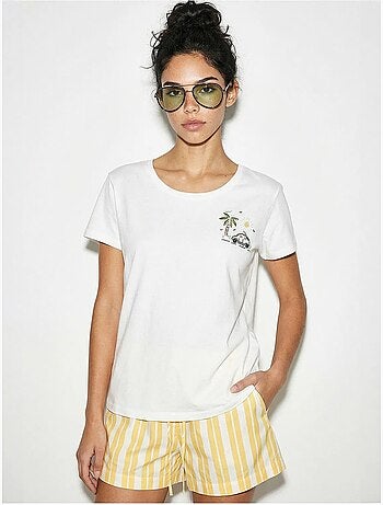 T-shirt de gola redonda bordada lucci