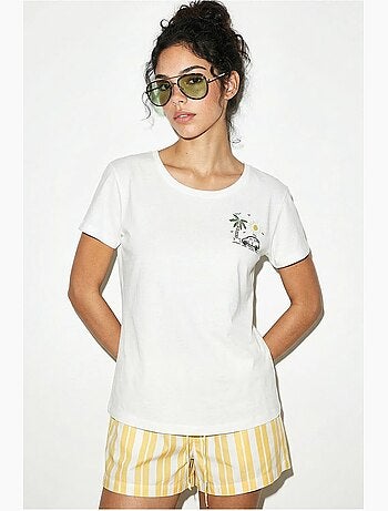T-shirt de gola redonda bordada lucci