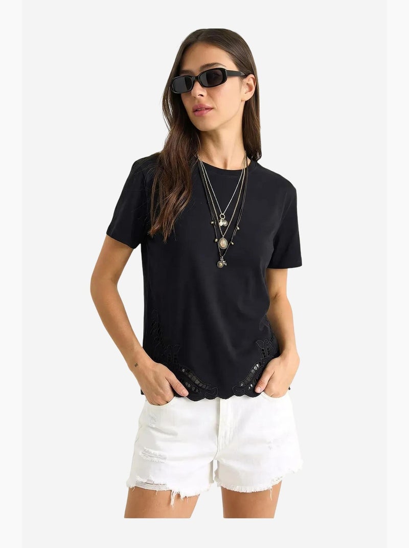 T-shirt de gola redonda bordada lucci Preto - Kiabi