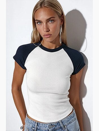 T-shirt de gola redonda color block ajustada busem