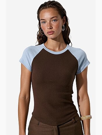 T-shirt de gola redonda color block ajustada busem