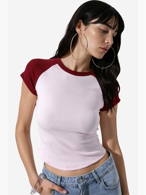 T-shirt de gola redonda color block ajustada busem - Kiabi