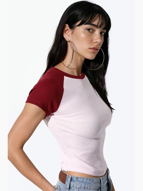 T-shirt de gola redonda color block ajustada busem - Kiabi