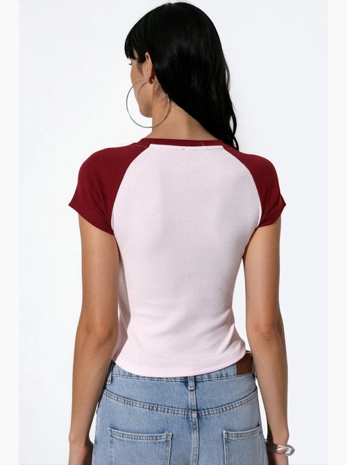 T-shirt de gola redonda color block ajustada busem - Kiabi