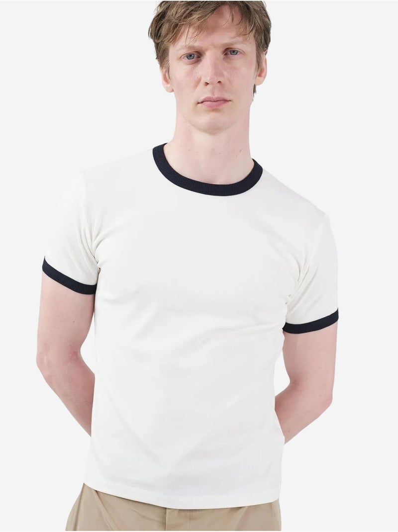 T-shirt de gola redonda color block com debrum em contraste giesto Marfim - Kiabi