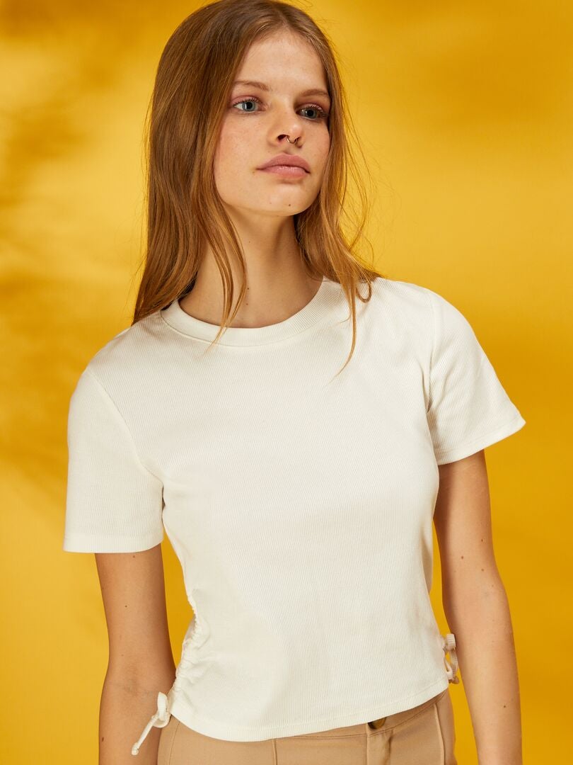 T-shirt de gola redonda com atilhos deslizantes Branco - Kiabi