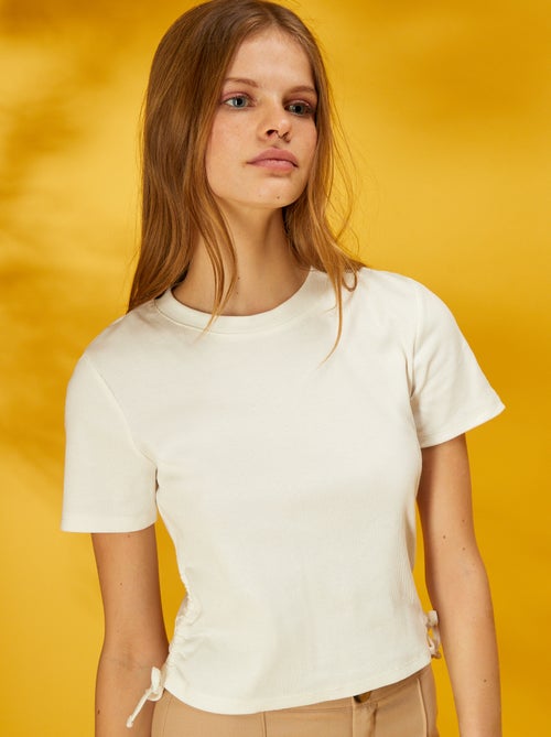 T-shirt de gola redonda com atilhos deslizantes - Kiabi