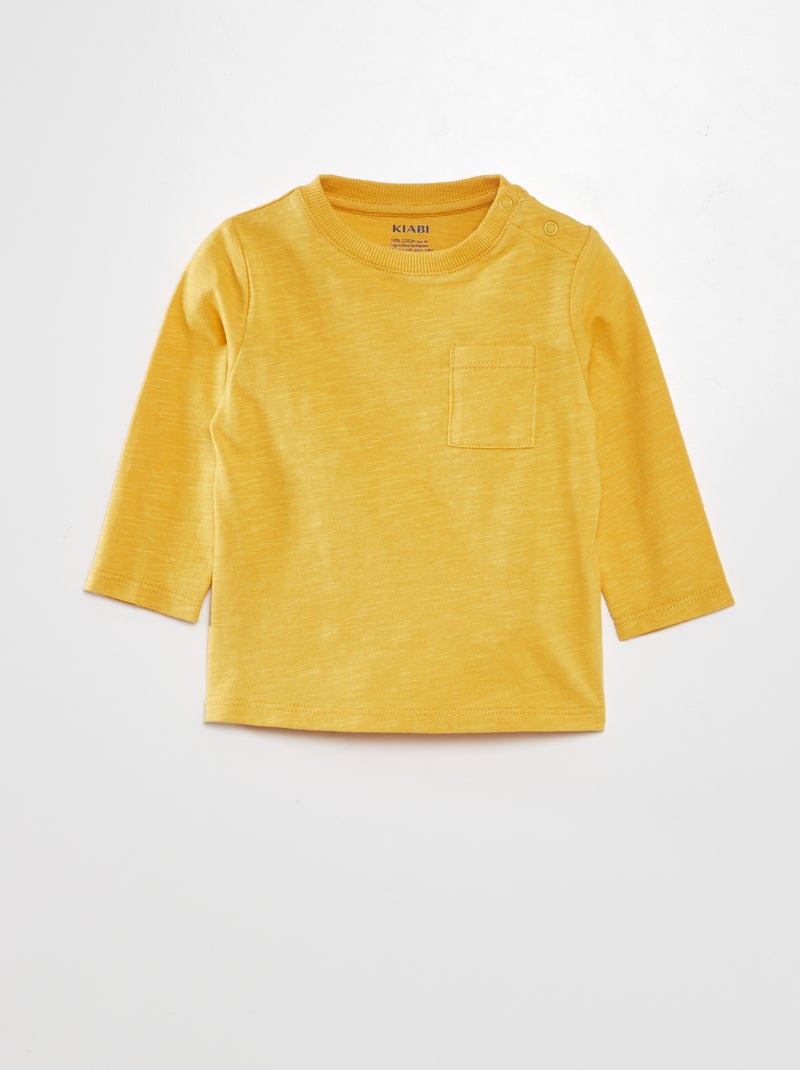 T-shirt de gola redonda com bolso AMARELO - Kiabi