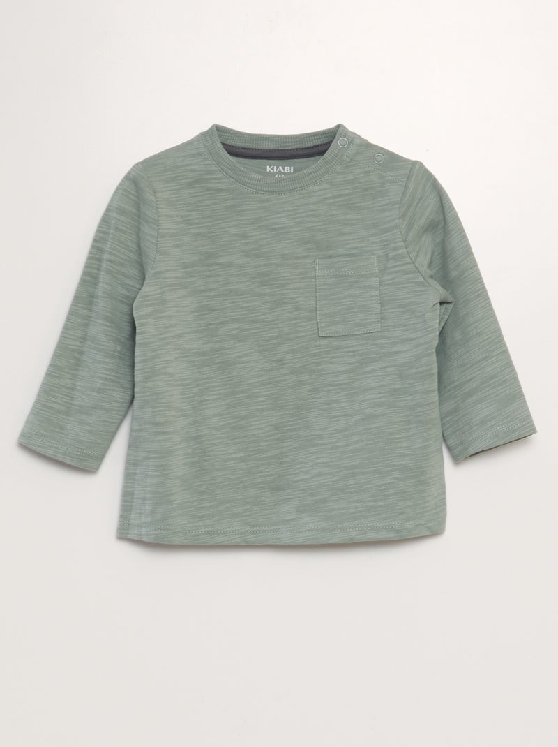 T-shirt de gola redonda com bolso AZUL - Kiabi