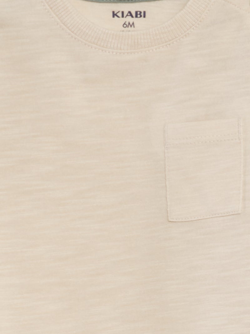 T-shirt de gola redonda com bolso BEGE - Kiabi
