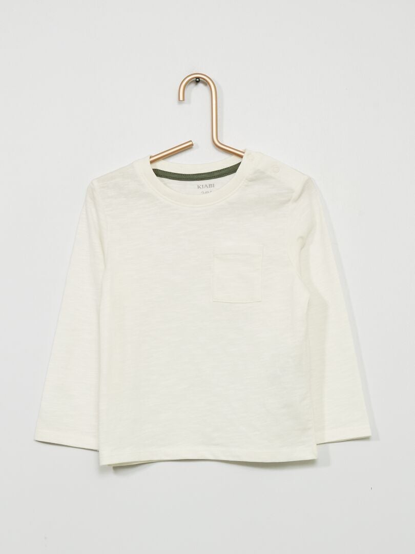 T-shirt de gola redonda com bolso Branco - Kiabi