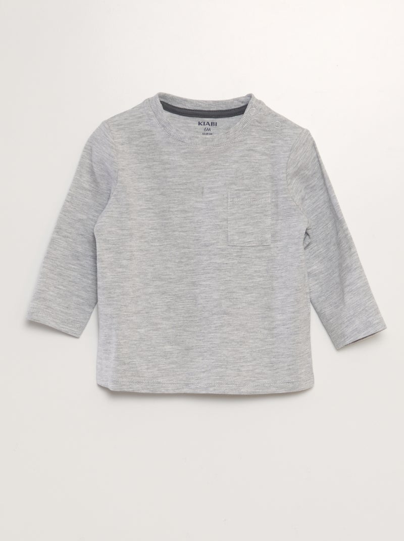 T-shirt de gola redonda com bolso CINZA - Kiabi