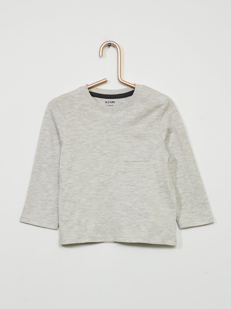 T-shirt de gola redonda com bolso CINZA - Kiabi