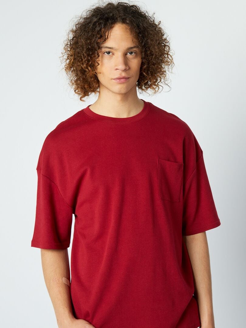T-shirt de gola redonda com bolso frontal ROXO - Kiabi