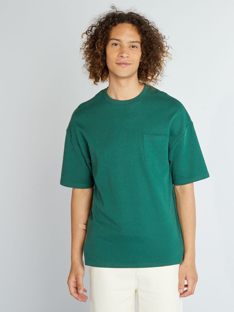 T-shirt de gola redonda com bolso frontal Verde - Kiabi