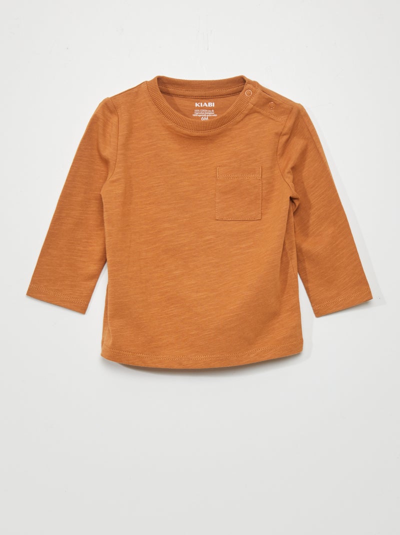 T-shirt de gola redonda com bolso LARANJA - Kiabi