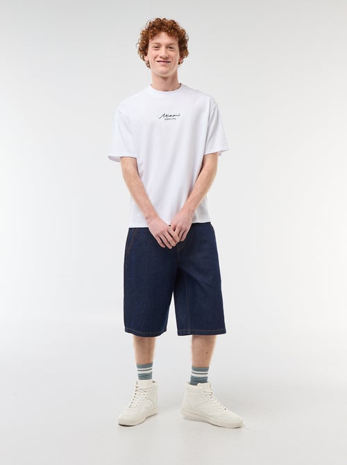 T-shirt de gola redonda com bordado contrastante - Kiabi