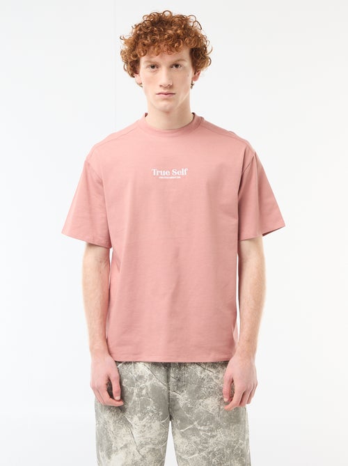 T-shirt de gola redonda com bordado contrastante - Kiabi