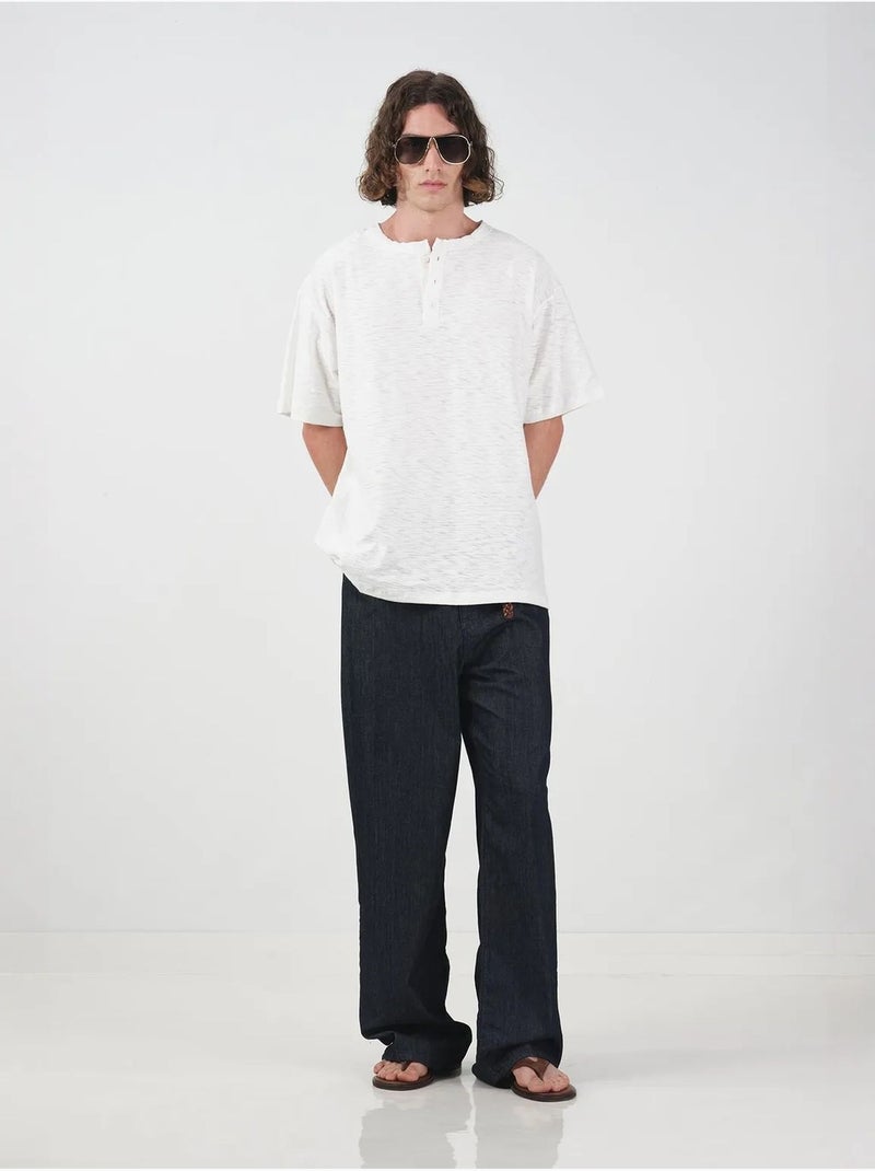 T-shirt de gola redonda com detalhe de botões giesto Branco - Kiabi