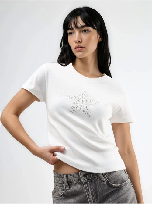T-shirt de gola redonda com detalhe de pedra busem - Kiabi T-shirt de gola redonda com detalhe de pedra busem - Kiabi