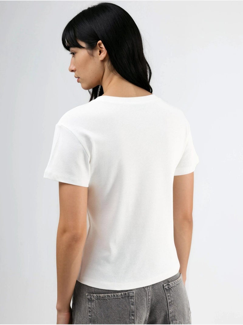 T-shirt de gola redonda com detalhe de pedra busem Branco - Kiabi
