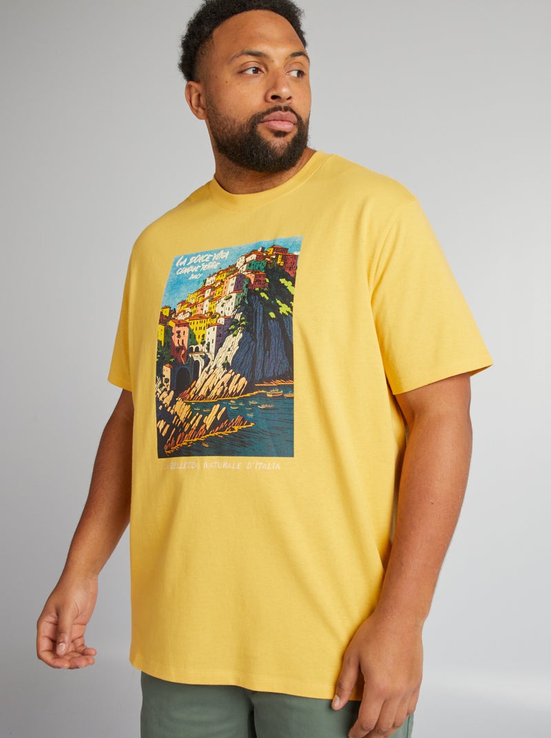 T-shirt de gola redonda com estampado Amarelo - Kiabi