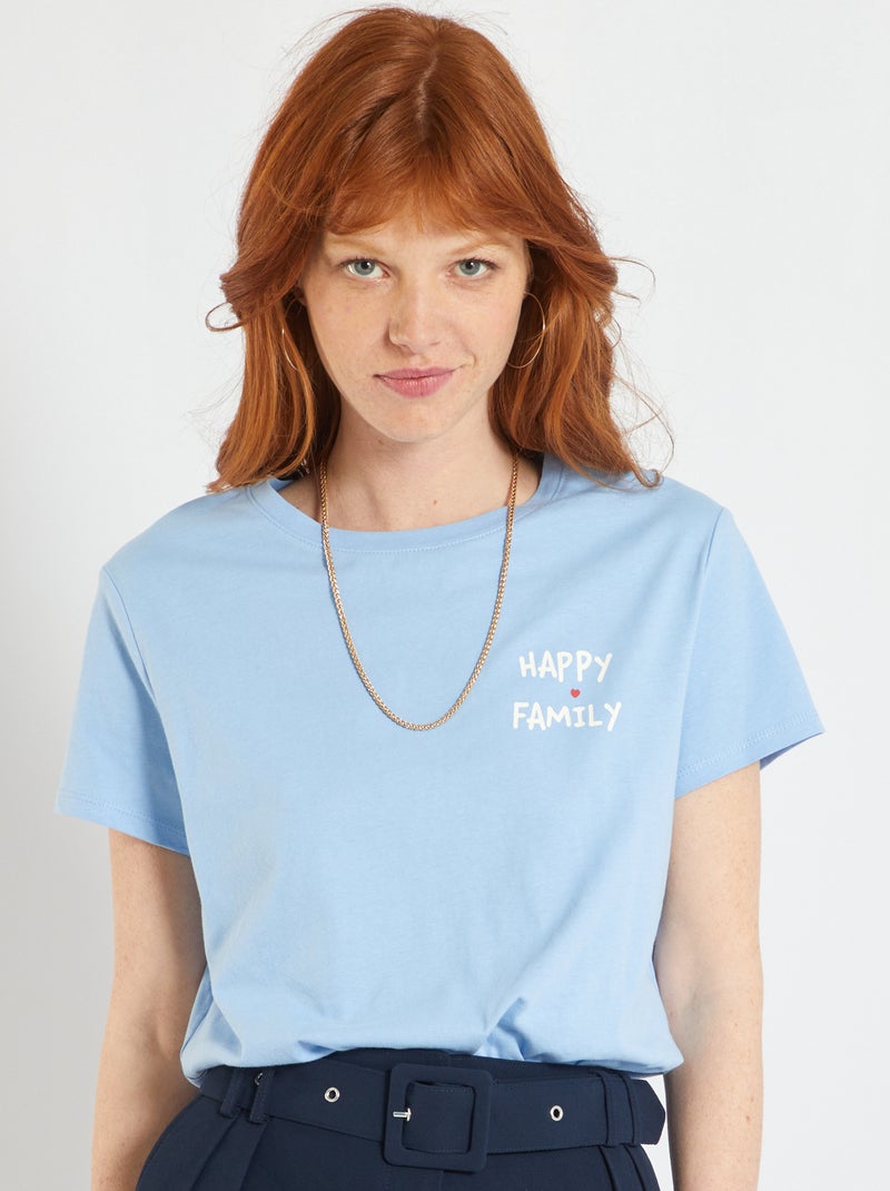 T-shirt de gola redonda com estampado AZUL - Kiabi