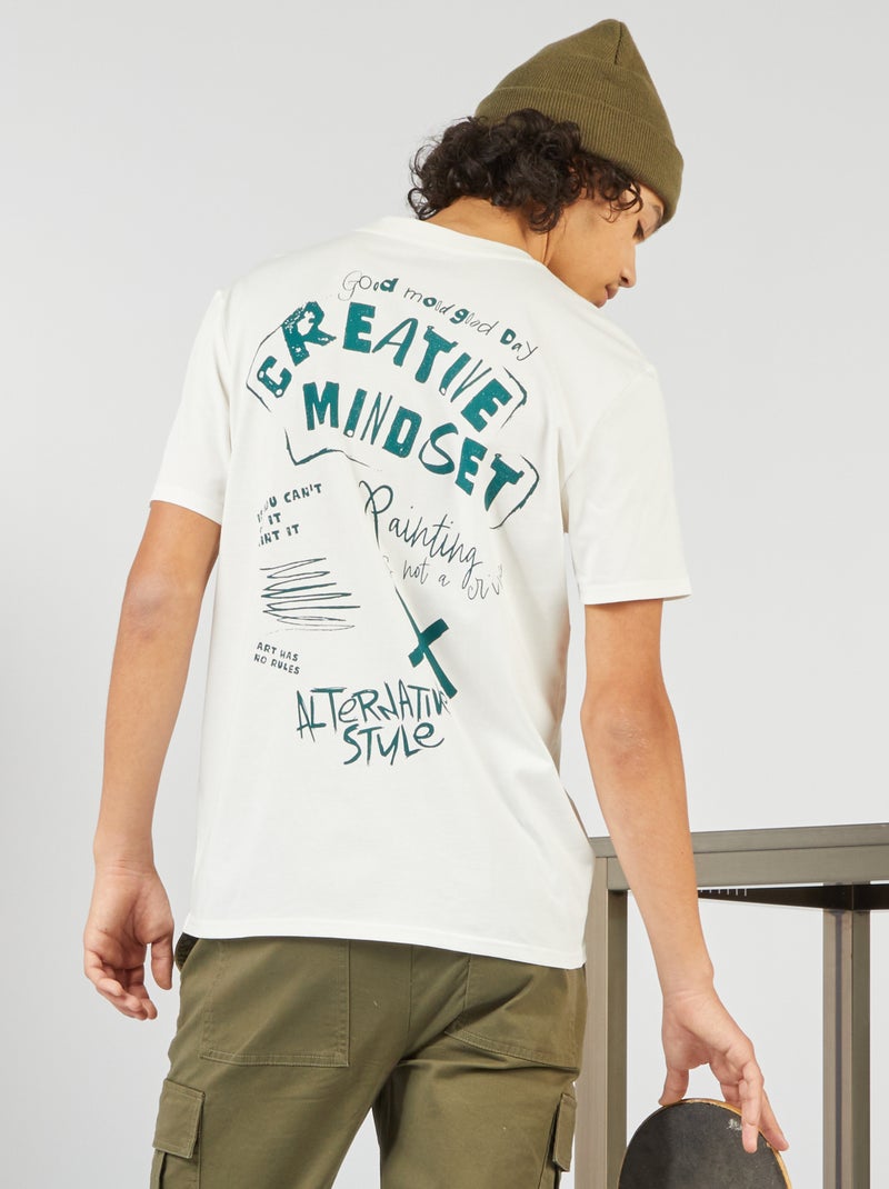 T-shirt de gola redonda com estampado BRANCO - Kiabi