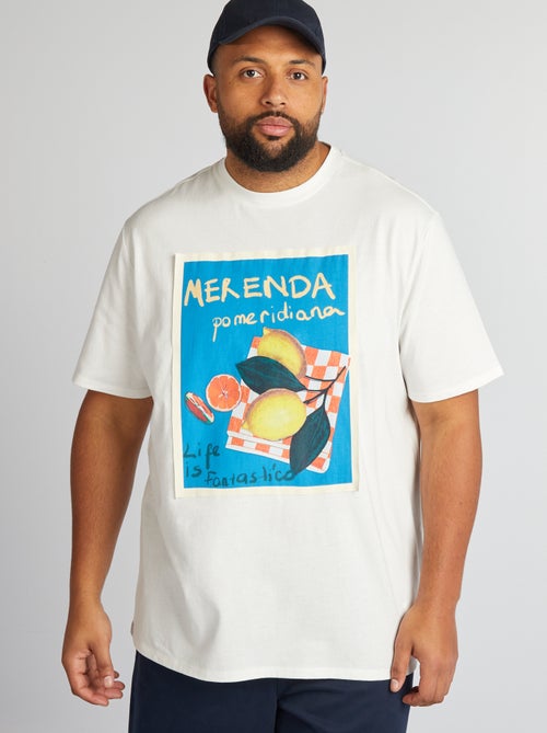 T-shirt de gola redonda com estampado - Kiabi