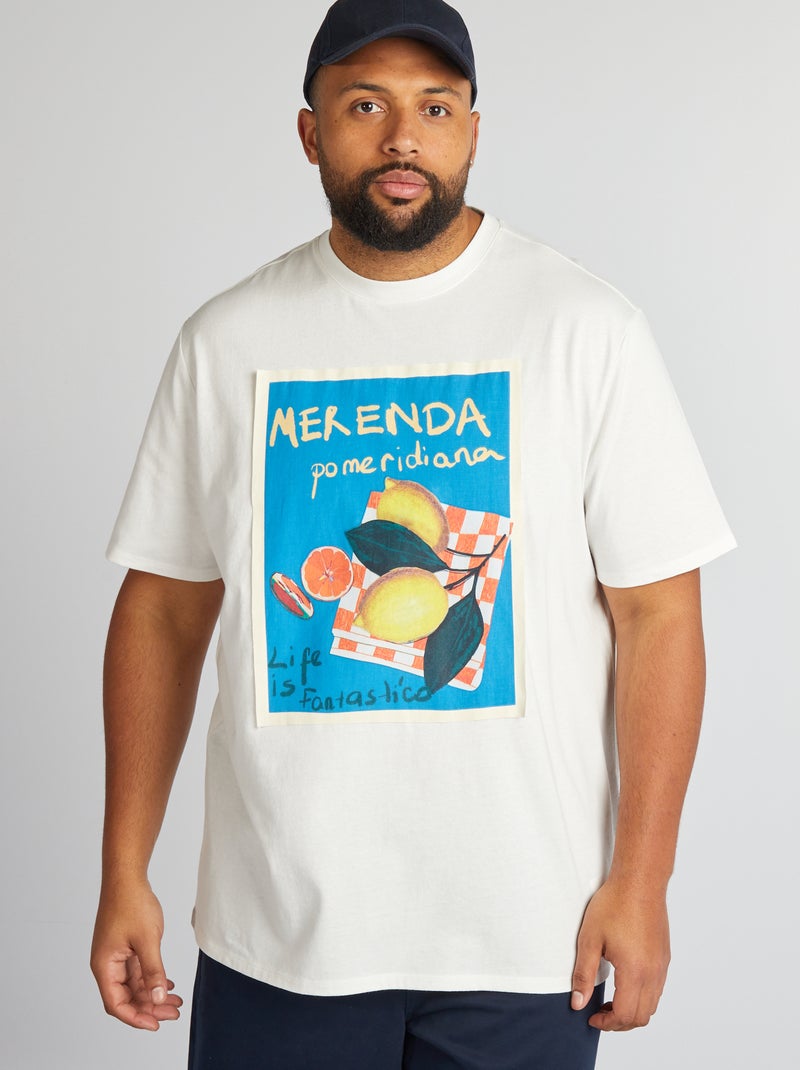 T-shirt de gola redonda com estampado BRANCO - Kiabi