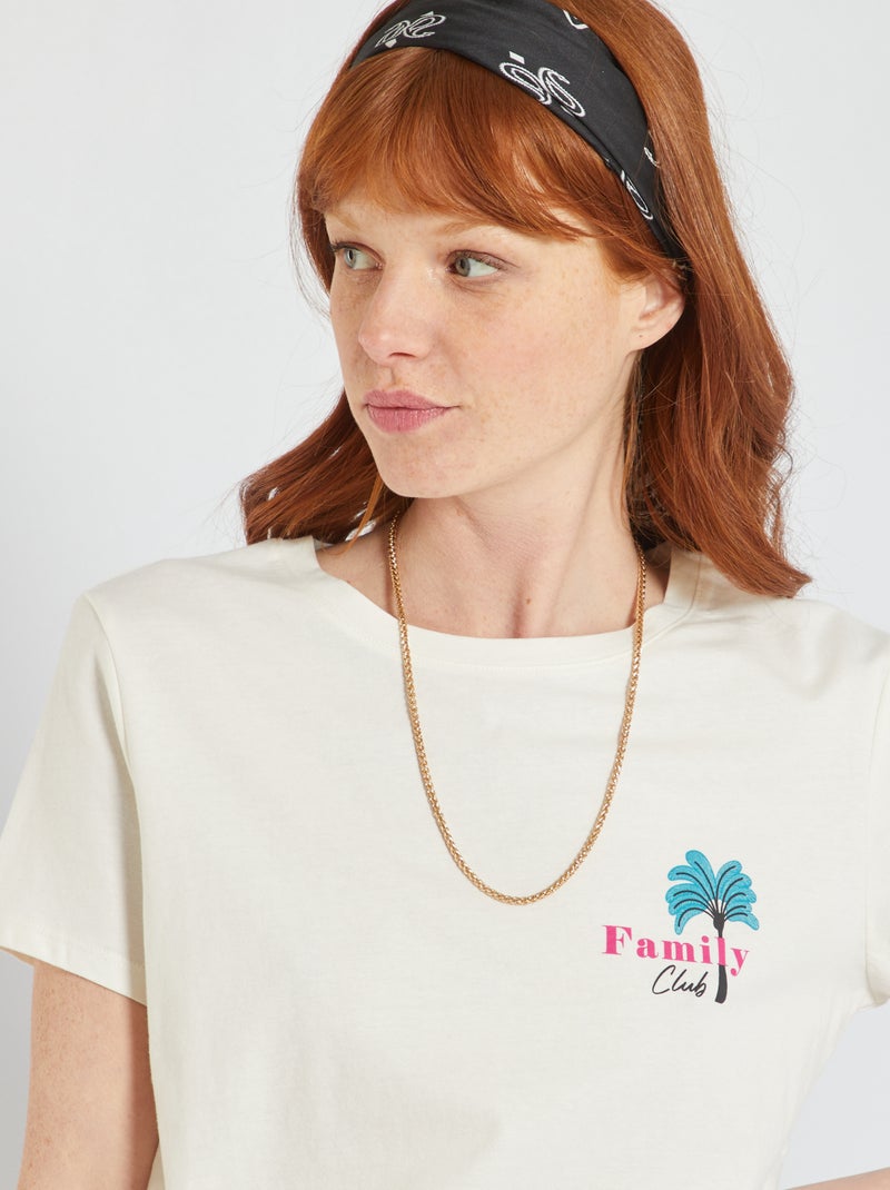 T-shirt de gola redonda com estampado BRANCO - Kiabi