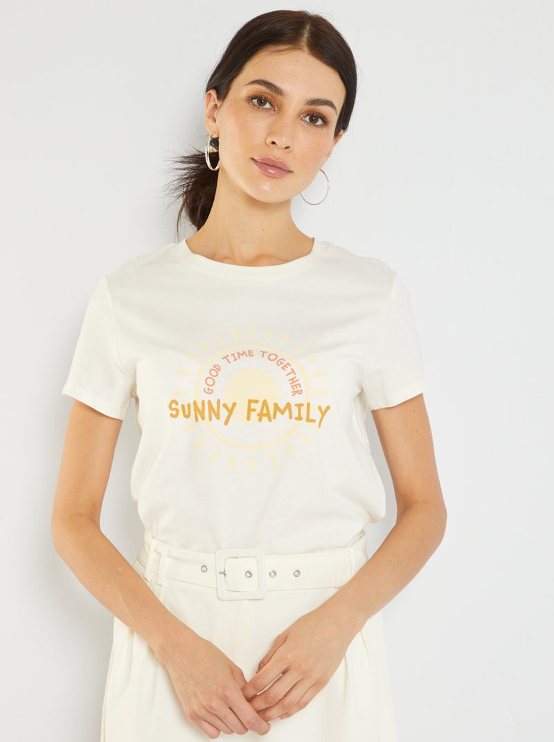 T-shirt de gola redonda com estampado BRANCO - Kiabi