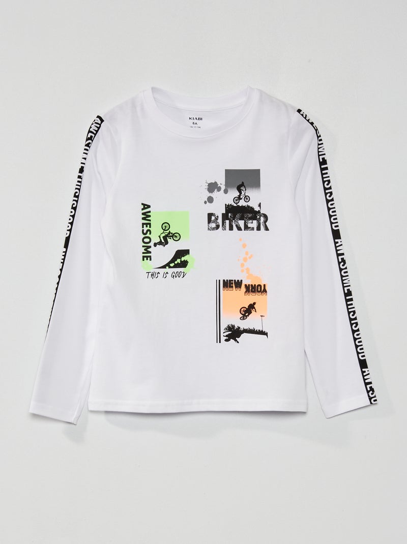 T-shirt de gola redonda com estampado BRANCO - Kiabi