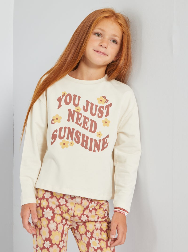 T-shirt de gola redonda com estampado BRANCO - Kiabi