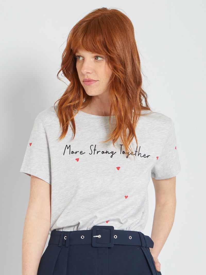T-shirt de gola redonda com estampado CINZA - Kiabi